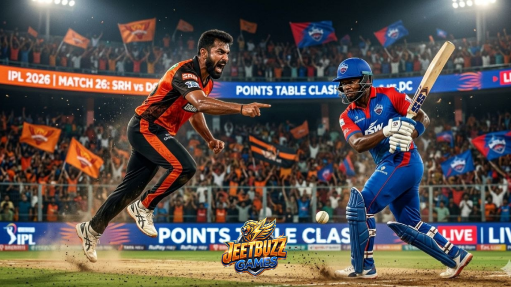 jeetbuzz casino আইপিএল ২০২৬. Feature image for SRH vs DC Match 31, featuring Heinrich Klaasen and Axar Patel with the full Uppal Stadium in the background.