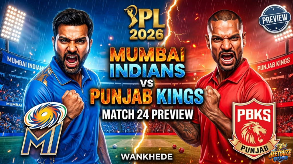 jeetbuzz app preview MI vs PBKS IPL 2026 Match 24 at Wankhede Stadium featuring Rohit Sharma and Shikhar Dhawan